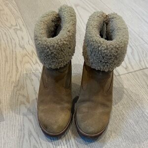 UGG Tan Ankle Boots with Shearling Cuff